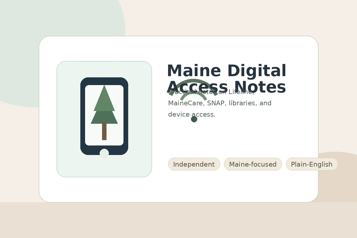 Illustration of a phone, Wi-Fi signal, and Maine digital access notes